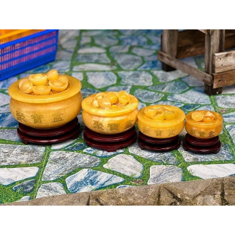 Bát Tụ Bảo Đại Lộc - Tụ Tài Lộc Thủy kích thước 10cm, 12cm đá Ngọc Hoàng Long + Thỏi Vàng + Đá vụn ngũ sắc