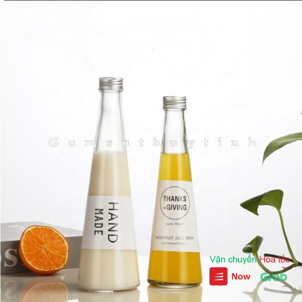 Chai thủy tinh tam giác nắp nhôm xoáy vặn dung tích 350ml