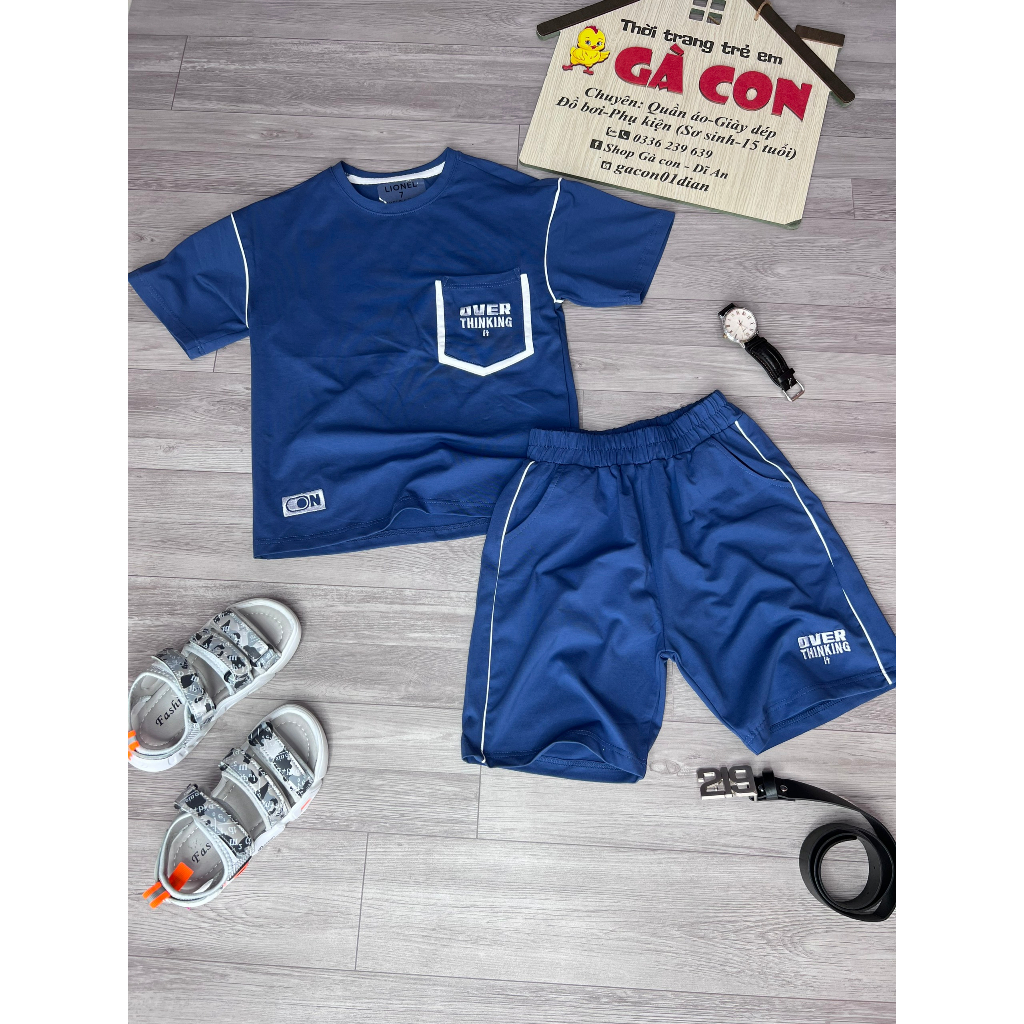 Bộ đùi cotton bé trai hiệu Nanokid chữ thêu màu sang xịn Size to 20-70kg