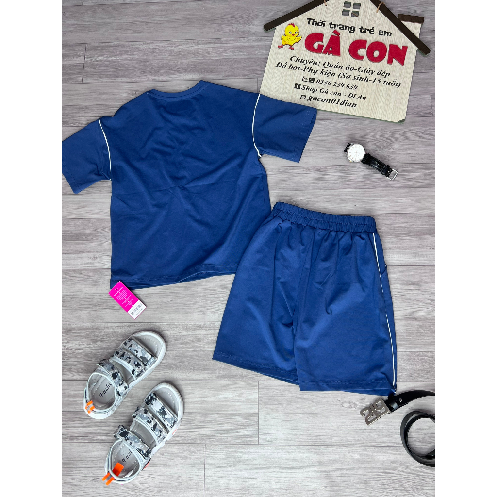 Bộ đùi cotton bé trai hiệu Nanokid chữ thêu màu sang xịn Size to 20-70kg