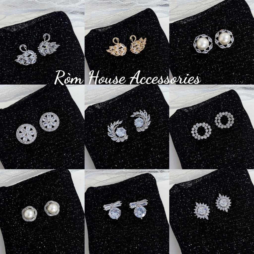 Khuyên tai nữ chui bạc 925 đính đá sang trọng ROMHOUSE 02