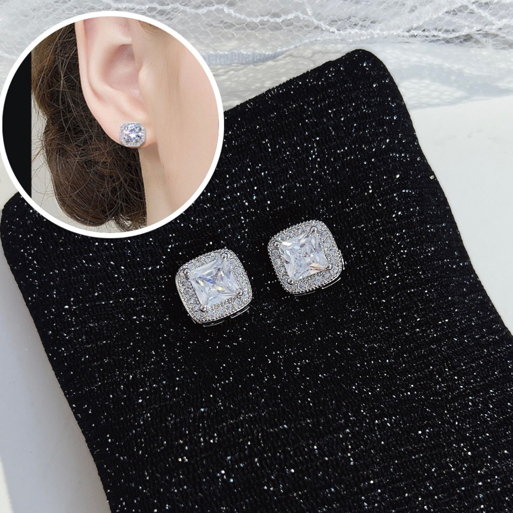Khuyên tai nữ chui bạc 925 đính đá sang trọng ROMHOUSE 02