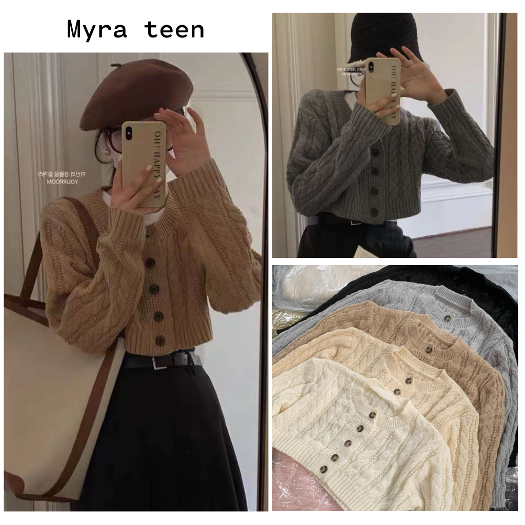 Áo khoác len gân dáng croptop dài tay cài khuy MYRA TEEN Aokhoaclencroptop P1/K8