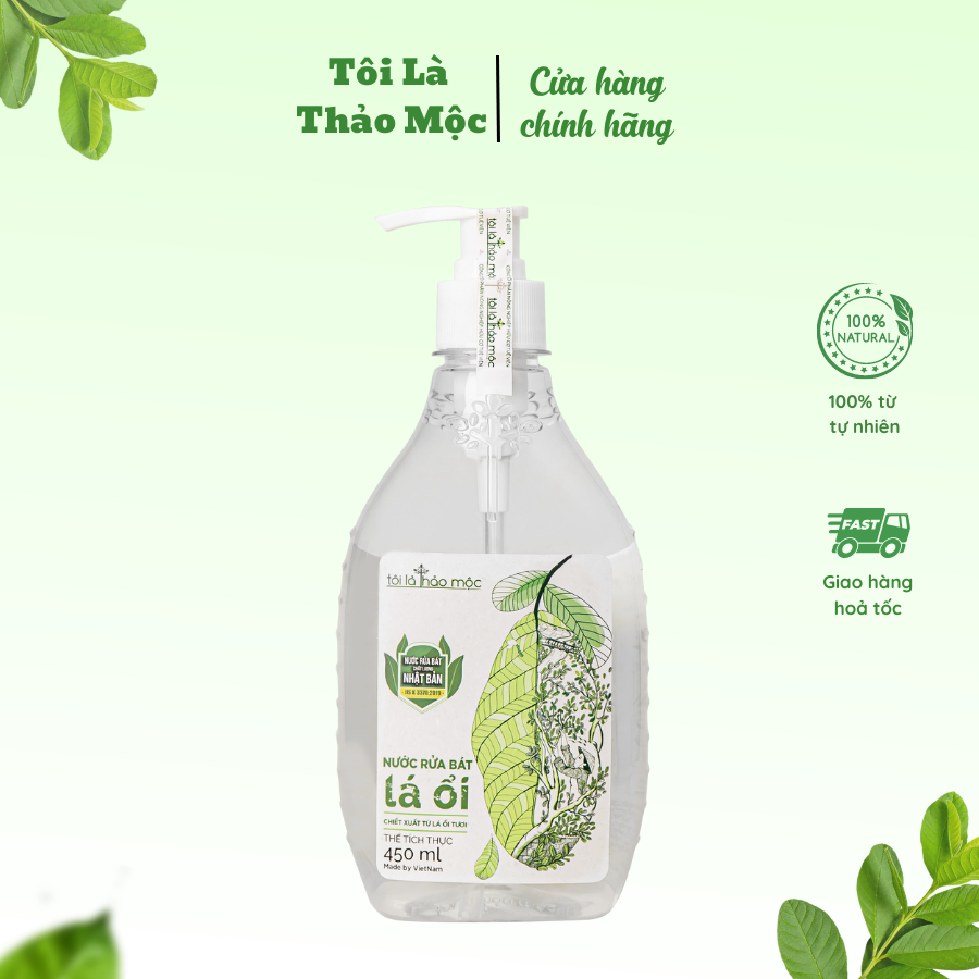 Nước Rửa Bát Lá Ổi Chai 450ml sạch dầu, an toàn cho da - Tôi Là Thảo Mộc