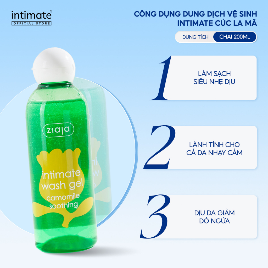 Dung Dịch Vệ Sinh Phụ Nữ Intimate Cúc La Mã ZIAJA Dịu Nhẹ Giúp Làm Sạch Và Khử Mùi Hôi 200ml