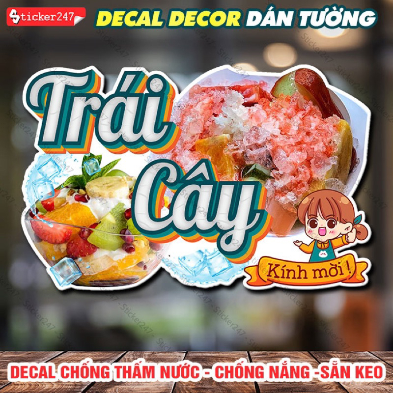 Tranh Dán Tường Trái Cây Tô 🌈 Hình Dán Decor Trang Trí Quán Trà Sữa, Quán Nước - Decal Trái Cây Bắt Mắt
