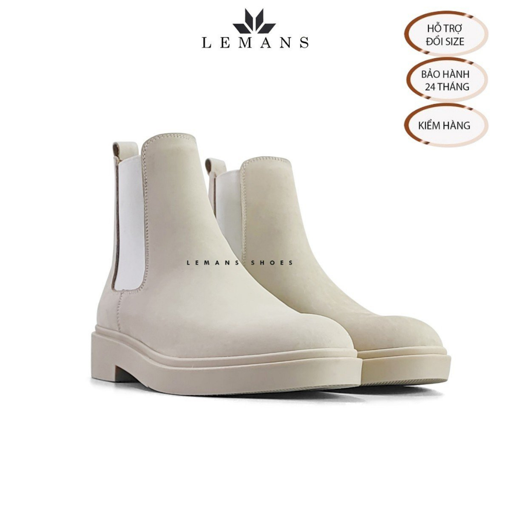 Giày da bò Lộn NuBuck Chelsea Boots Tan LEMANS đế tan hạt kim cương tăng cao 4cm khuôn độc quyền BH chính hãng 24 tháng