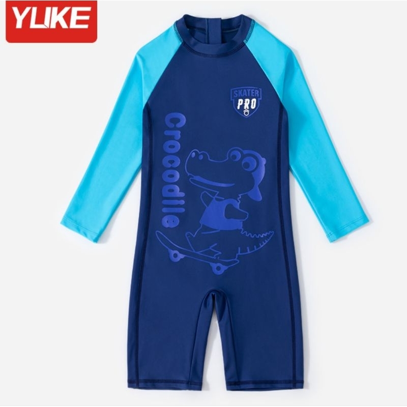 Đồ bơi liền thân dài tay quần ngắn YY2265 bé trai in cá sấu crocodile lướt ván Skater Pro mẫu mới 2023,YLIKE YY2165
