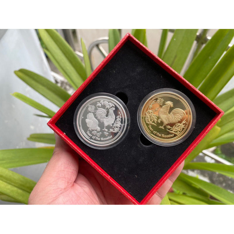 Cặp Xu Mạ Vàng , Mạ Bạc Con Gà - Nữ Hoàng Anh May Mắn , Phát Tài