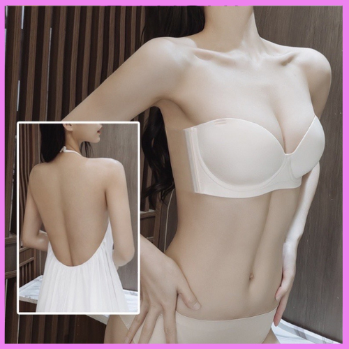 Áo Lót Quây Ngực Hở Lưng Nâng Ngực Có Gọng Kèm Dán Silicon Tàng Hình Và Dây Trong Tạo Khe Sexy - RPK031
