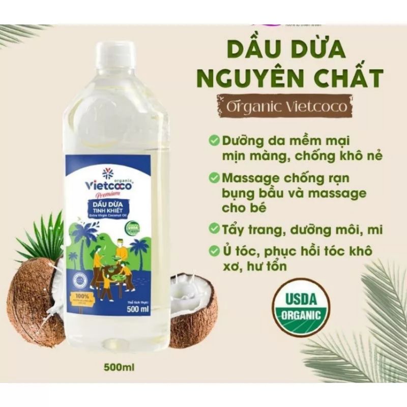 Dầu Dừa Nguyên Chất Organic Vietcoco 250ml/500ml/1000ml