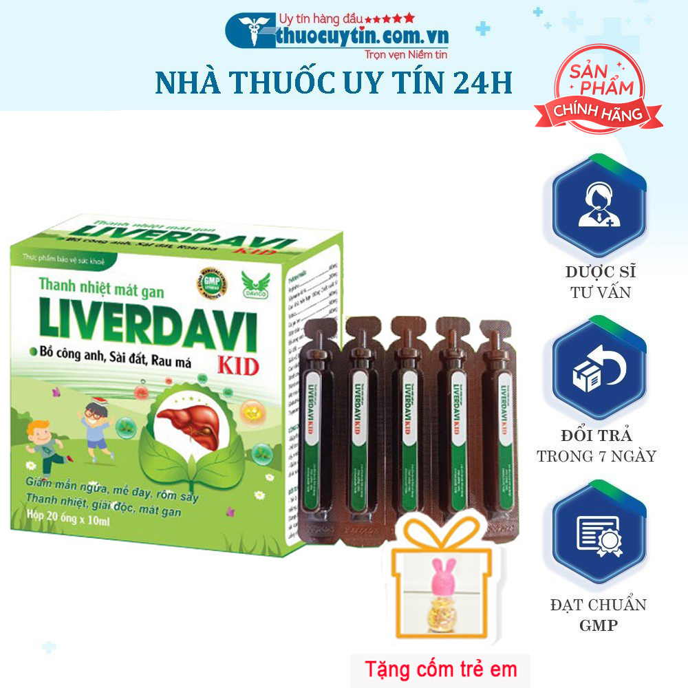 Liverdavi Kid Hộp 20 ống Mát gan cho bé Thanh nhiệt mát gan