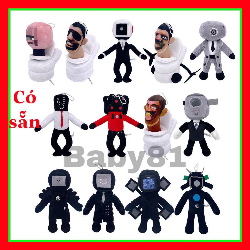 (Có sẵn) Gấu bông Skibidi Toilet TVman, Camera man, Speaker man, thú nhồi bông Roblox Đầu Toilet đồ chơi - Baby81