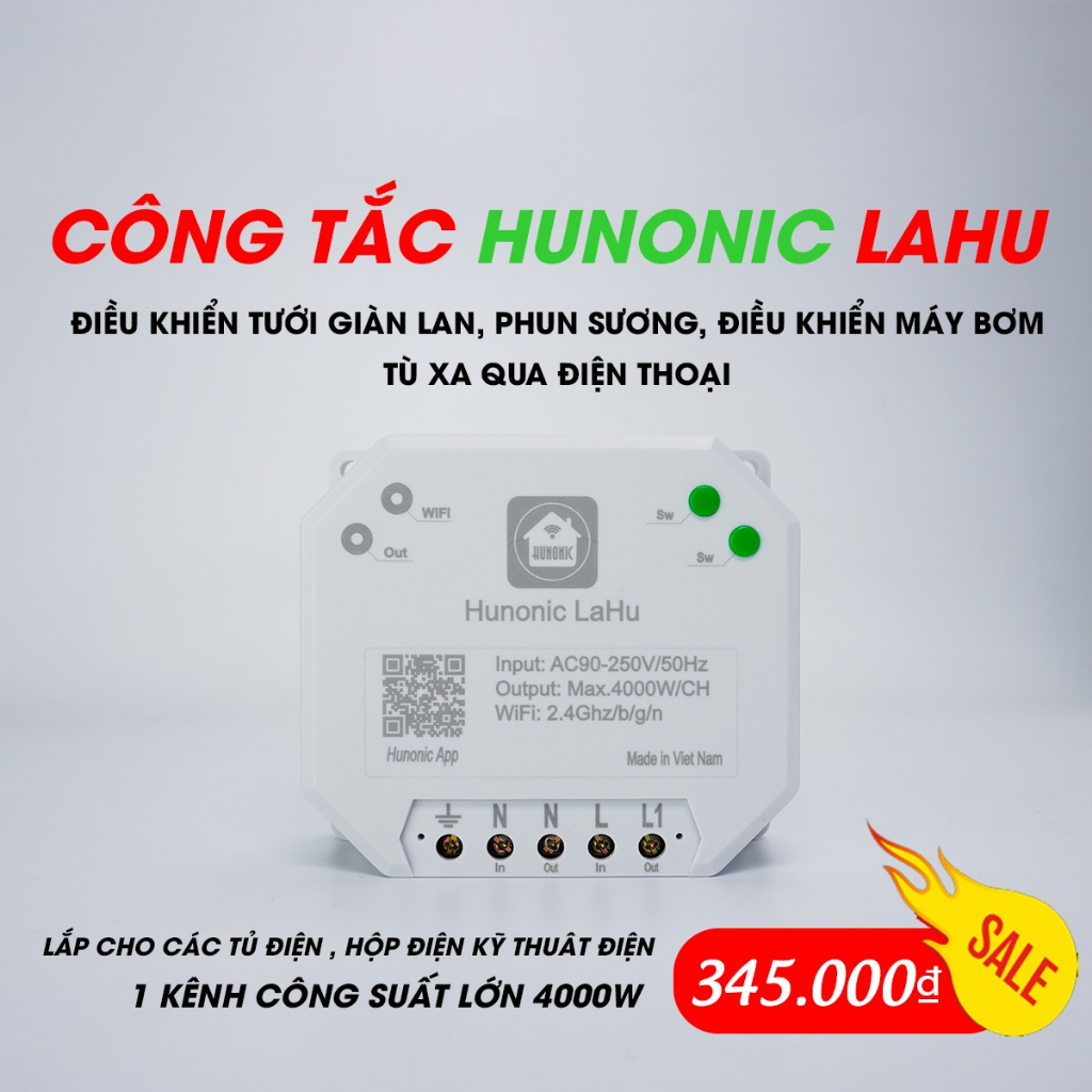 Công tắc wifi Lahu 4000W Hunonic dùng cho máy bơm, bình nóng lạnh Công tắc điều khiển từ xa qua điện thoại
