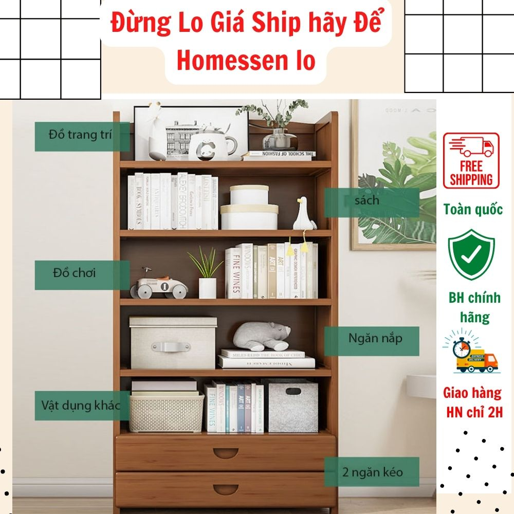 Tủ sách gỗ nhiều tầng gỗ tre tự nhiên cao cấp, Kệ sách nhiều tầng tủ đựng đồ phòng khách tủ đựng đồ đa năng HTSG178