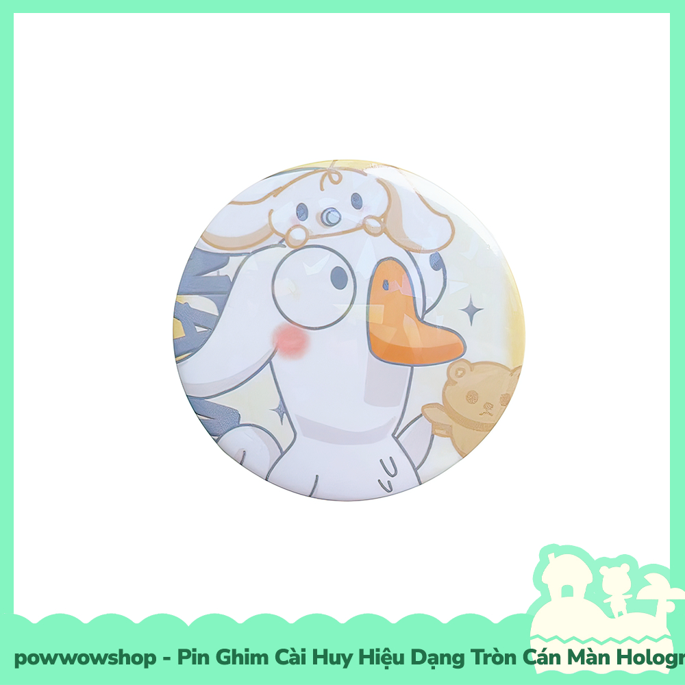 Huy Hiệu Pin Ghim Dạng Tròn 58mm Cài Áo / Túi / Balo Màn Hologram Vịt Duck Cosplay Sanrio Vui Nhộn