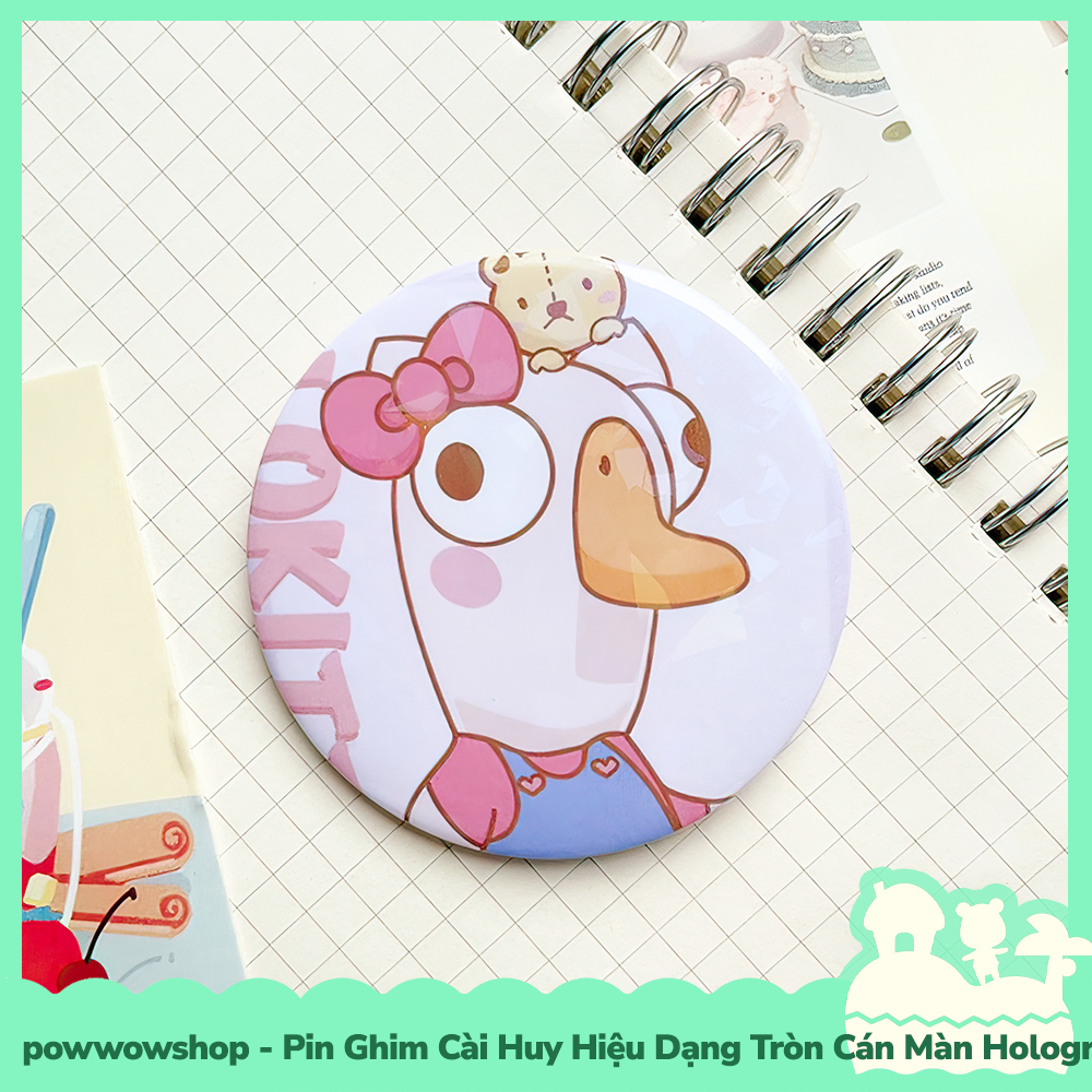Huy Hiệu Pin Ghim Dạng Tròn 58mm Cài Áo / Túi / Balo Màn Hologram Vịt Duck Cosplay Sanrio Vui Nhộn
