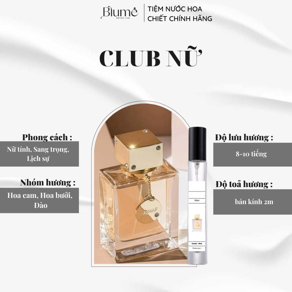 Nước hoa Nữ CLUB DE NUIT WOMEN mùi sang trọng - Blume Tiệm Nước Hoa
