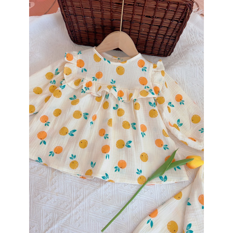 Bộ quần áo dài tay thu đông cho bé trai bé gái, bộ quần áo trẻ em mặc nhà vải xô muslin cho bé từ 5-15kg TNB