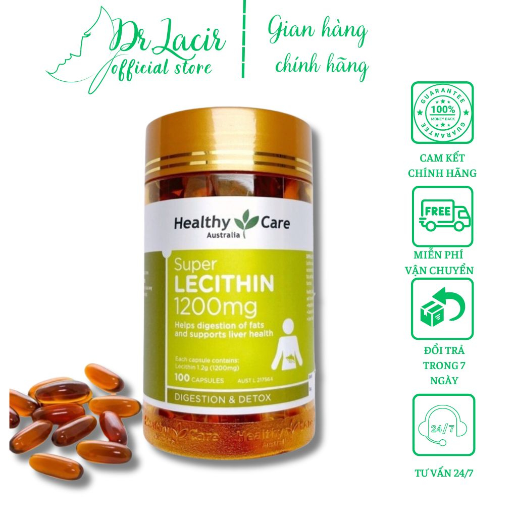 Viên uống tinh chất mầm đậu nành Healthy Care Super Lecithin 1200mg đẹp da, cân bằng nội tiết tố - Lọ 100v