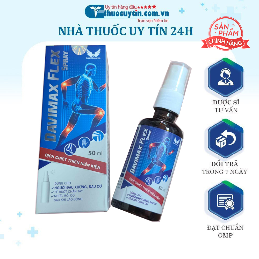 Davimax Flex Spray - Giảm Sưng Đau Khớp Tức Thì 50ml - xịt ngoài da, xoa bóp chân tay Davico Davi Max
