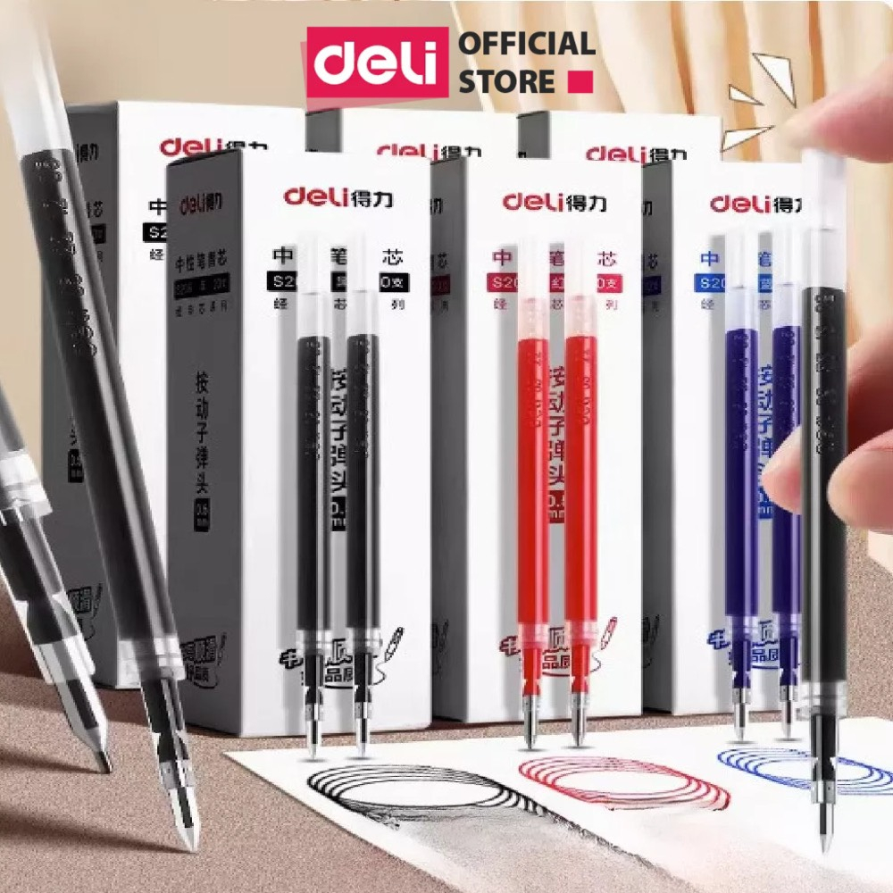 Bút gel bấm Deli A575 ngòi 0.5mm, Ngòi bút thay thế- Mực Đen, Xanh