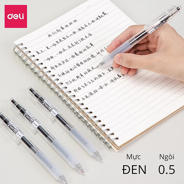 Bút gel bấm Deli A575 ngòi 0.5mm, Ngòi bút thay thế- Mực Đen, Xanh