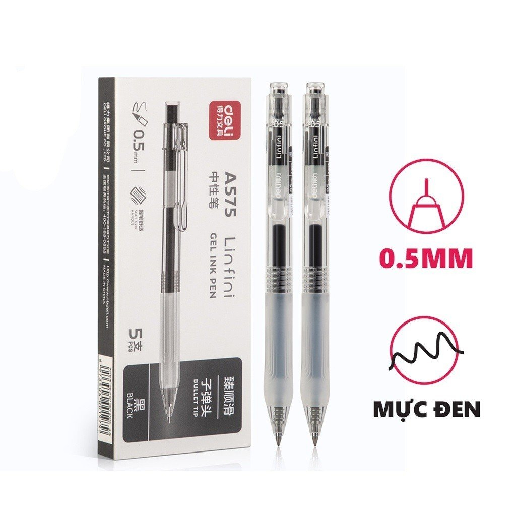 Bút gel bấm Deli A575 ngòi 0.5mm, Ngòi bút thay thế- Mực Đen, Xanh