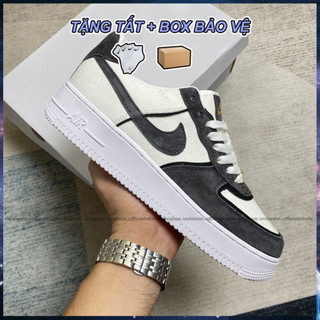 Giày_Nike Air Force 1 xám da lộn Nam Nữ, Giày AF1 xám lông chuột đế air, bản Cao Cấp full box bill