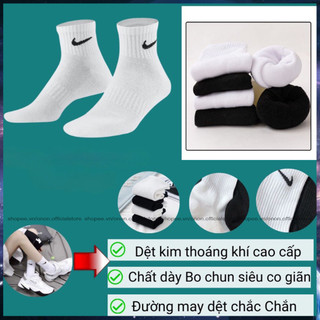 Tất, vớ thể thao trắng đen Nam Nữ cao cấp, Tất dệt kim thoáng khí khử mùi kháng khuẩn