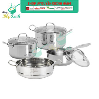 Bộ nồi xửng inox 3 lớp đáy liền khối fivestar plus fpb3002 nắp kính size 16, 20, 24cm và xửng 24cm