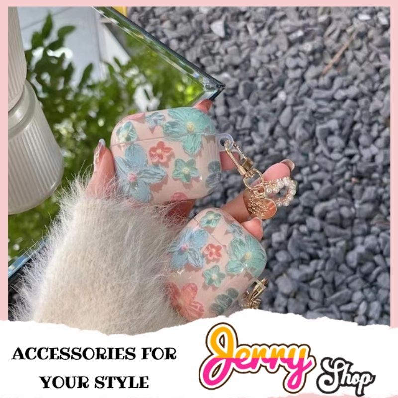 Vỏ Đựng Ốp Case Airpods Hoa 3D Xanh Bảo Vệ Tai Nghe Không Dây Bluetooth Chống Va Đập 1/2,3,Pro - Jerry Shop