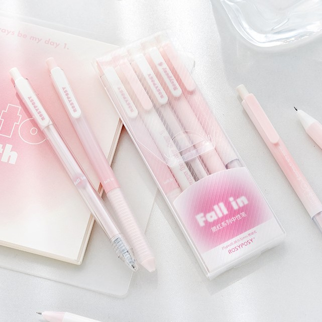 Bộ 5 Bút Gel Bấm Ngòi 0.5mm & 0.38mm Mực Đen Fall In Rosy Posy Xinh Xắn