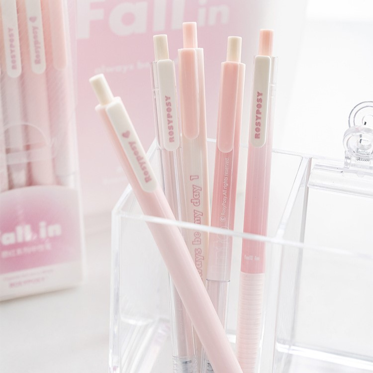 Bộ 5 Bút Gel Bấm Ngòi 0.5mm & 0.38mm Mực Đen Fall In Rosy Posy Xinh Xắn