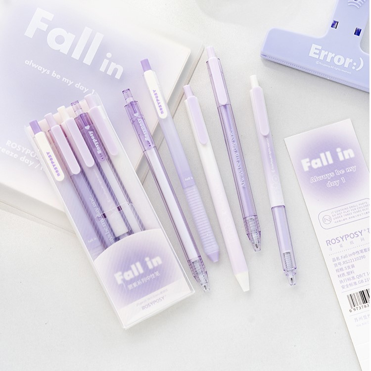 Bộ 5 Bút Gel Bấm Ngòi 0.5mm & 0.38mm Mực Đen Fall In Rosy Posy Xinh Xắn