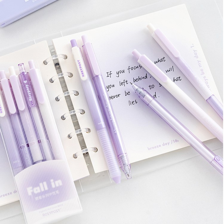 Bộ 5 Bút Gel Bấm Ngòi 0.5mm & 0.38mm Mực Đen Fall In Rosy Posy Xinh Xắn