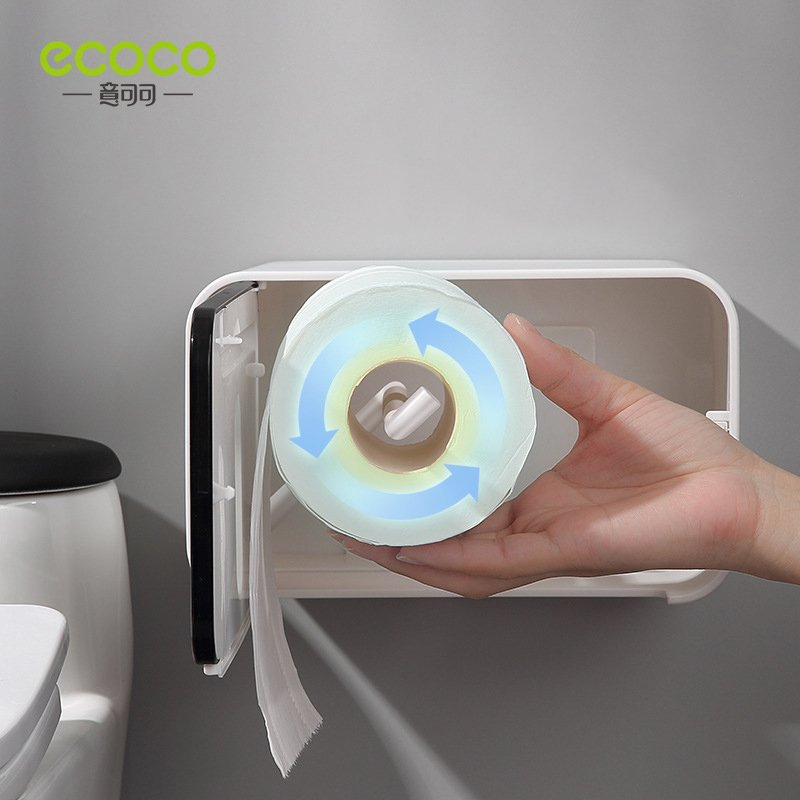 Hộp đựng giấy vệ sinh Ecoco có thanh giữ xoay lõi giấy chống nước, sang trọng hàng chính hãng