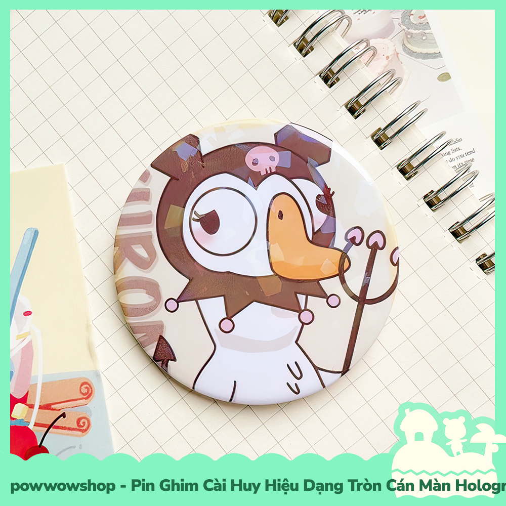 Huy Hiệu Pin Ghim Dạng Tròn 58mm Cài Áo / Túi / Balo Màn Hologram Vịt Duck Cosplay Sanrio Vui Nhộn