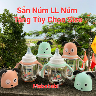 Bình sữa babu cổ rộng ppsu hoạ tiết cún 210ml-300ml
