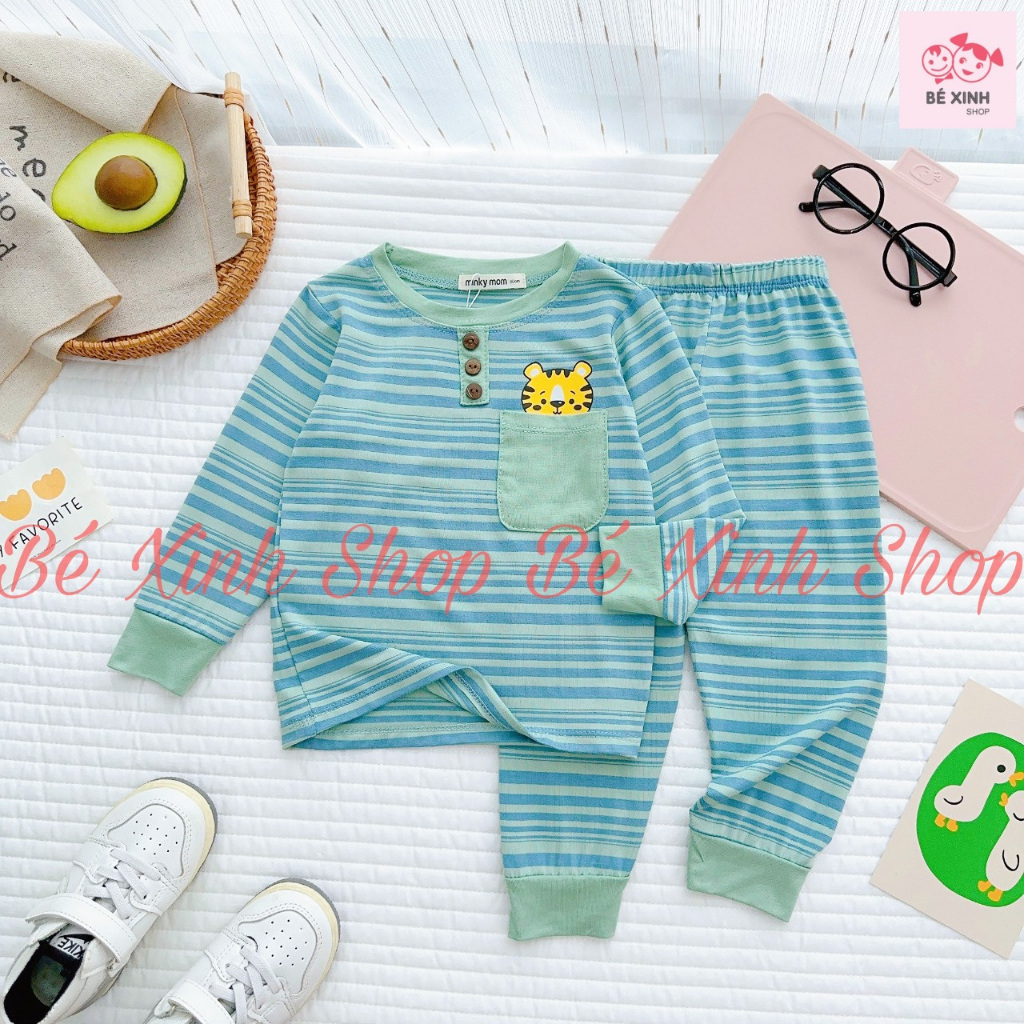 Đồ Bộ Thun Lạnh Dài Tay Cho Bé Trai Bé Gái 8-18kg Bé_Xinh_Shop  Set Đồ Bộ Tay Dài Cho Bé Trai Gái DÀI SỌC MỚI