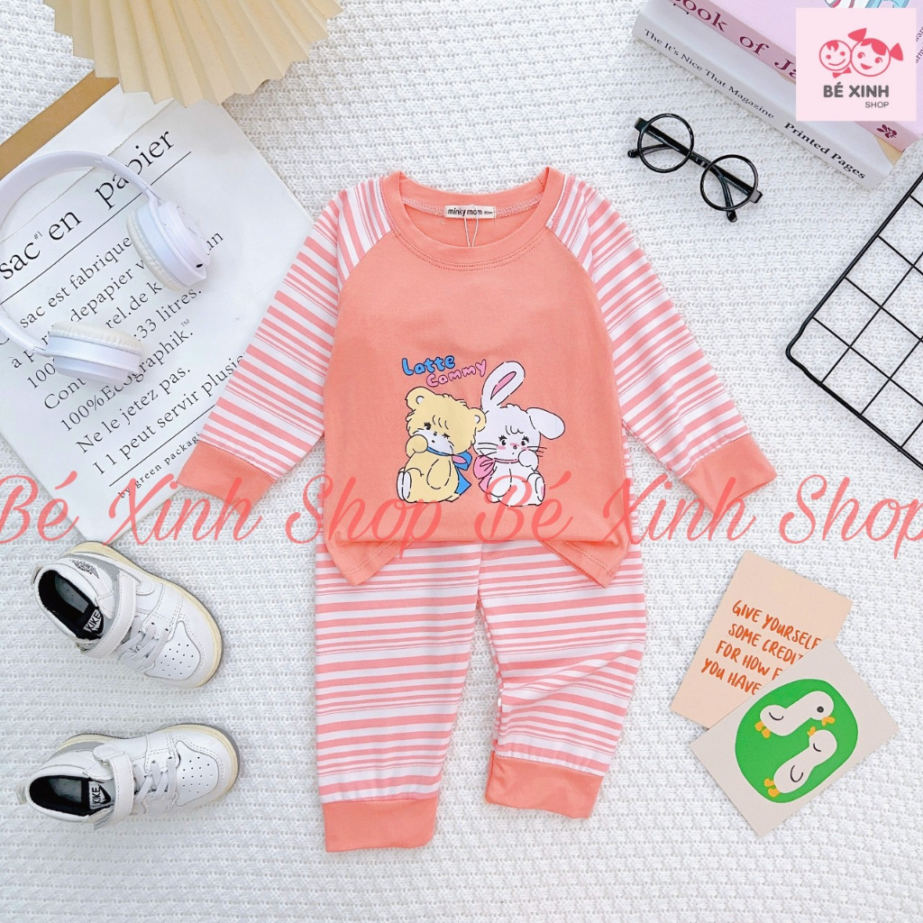 Bộ Quần Áo Tay Dài Cho Trẻ Em Bé Trai Bé Gái 8-18kg Bé_Xinh_ShopSet Đồ Bộ Dài Tay Cho Bé Trai Gái DÀI SỌC THÚ