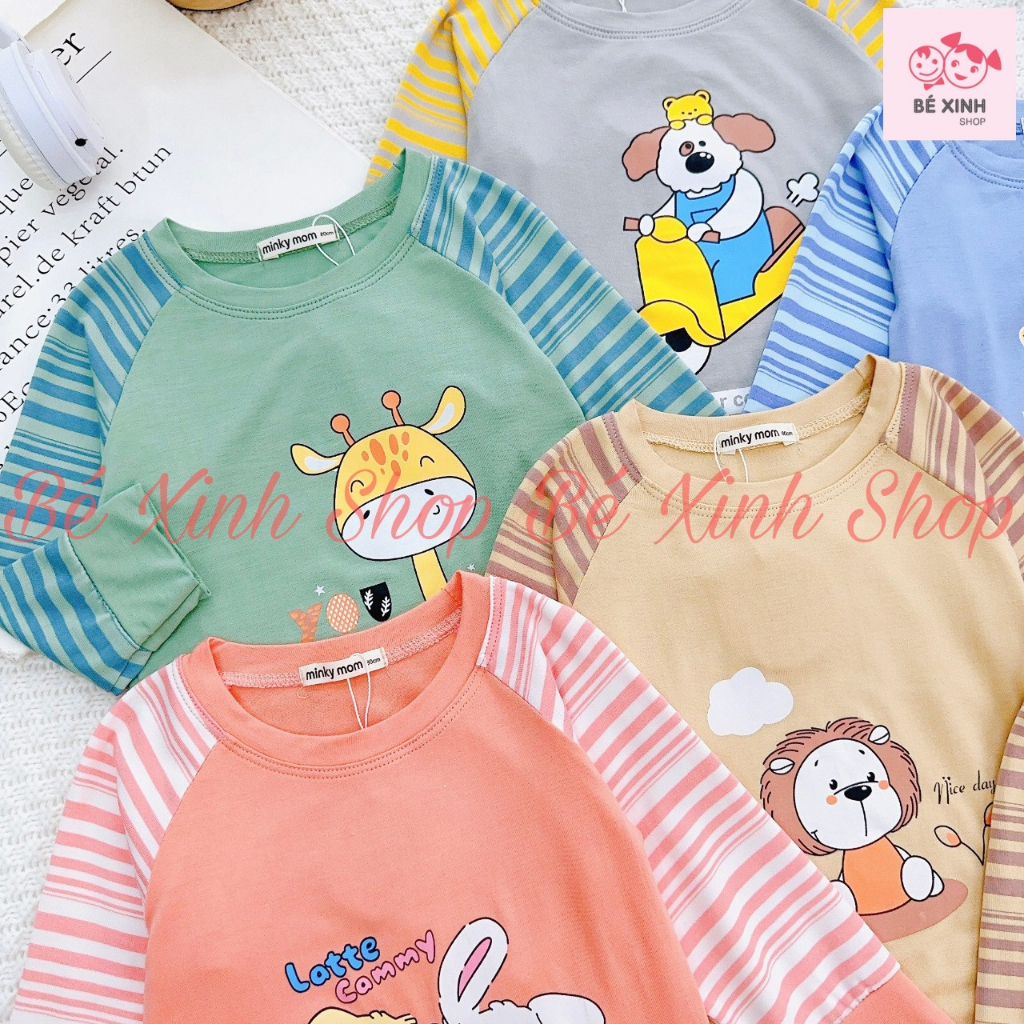 Bộ Quần Áo Tay Dài Cho Trẻ Em Bé Trai Bé Gái 8-18kg Bé_Xinh_ShopSet Đồ Bộ Dài Tay Cho Bé Trai Gái DÀI SỌC THÚ