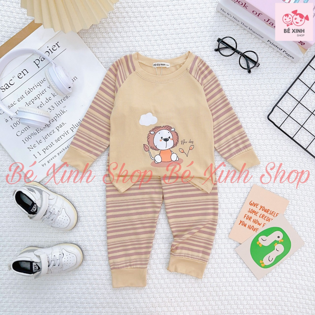 Bộ Quần Áo Tay Dài Cho Trẻ Em Bé Trai Bé Gái 8-18kg Bé_Xinh_ShopSet Đồ Bộ Dài Tay Cho Bé Trai Gái DÀI SỌC THÚ