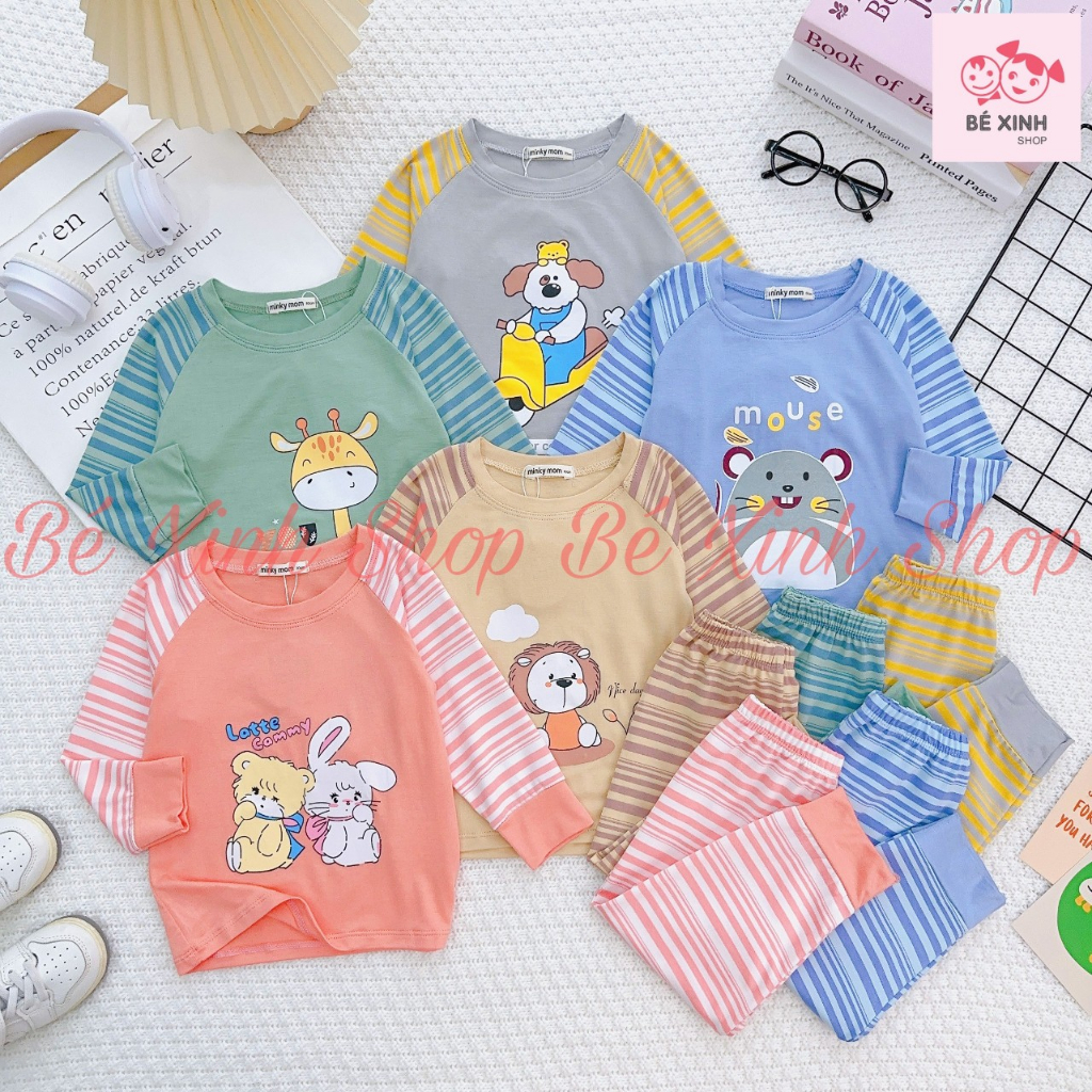 Bộ Quần Áo Tay Dài Cho Trẻ Em Bé Trai Bé Gái 8-18kg Bé_Xinh_ShopSet Đồ Bộ Dài Tay Cho Bé Trai Gái DÀI SỌC THÚ