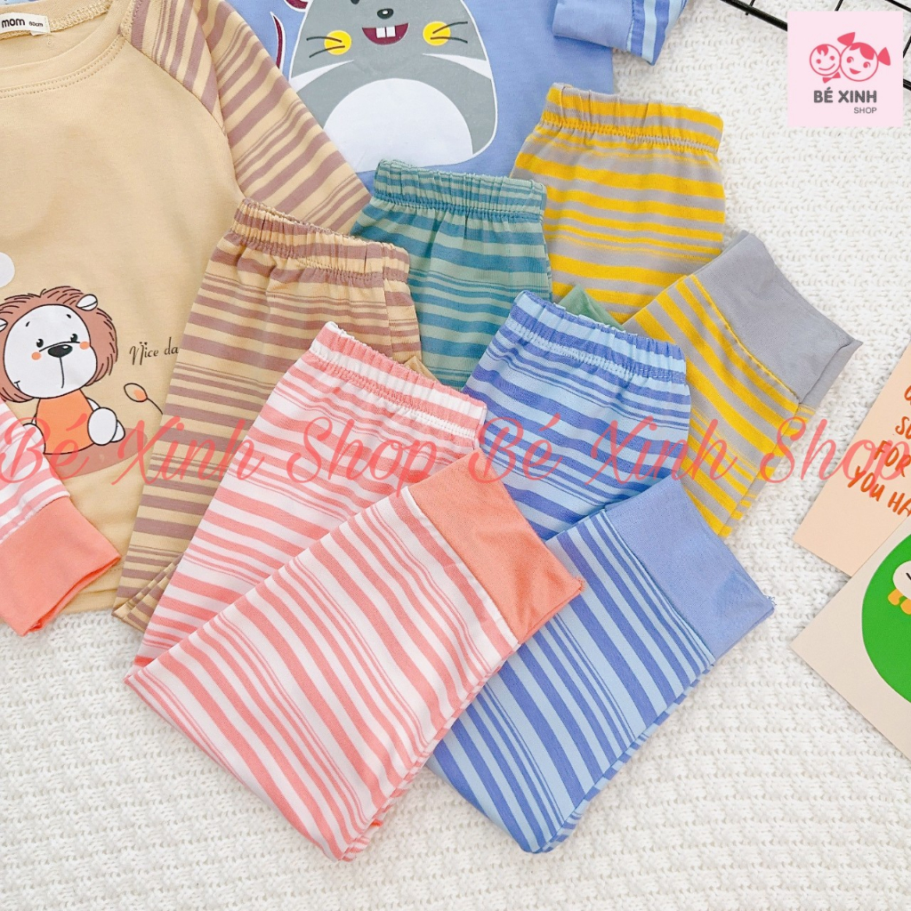 Bộ Quần Áo Tay Dài Cho Trẻ Em Bé Trai Bé Gái 8-18kg Bé_Xinh_ShopSet Đồ Bộ Dài Tay Cho Bé Trai Gái DÀI SỌC THÚ