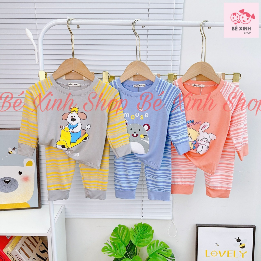 Bộ Quần Áo Tay Dài Cho Trẻ Em Bé Trai Bé Gái 8-18kg Bé_Xinh_ShopSet Đồ Bộ Dài Tay Cho Bé Trai Gái DÀI SỌC THÚ