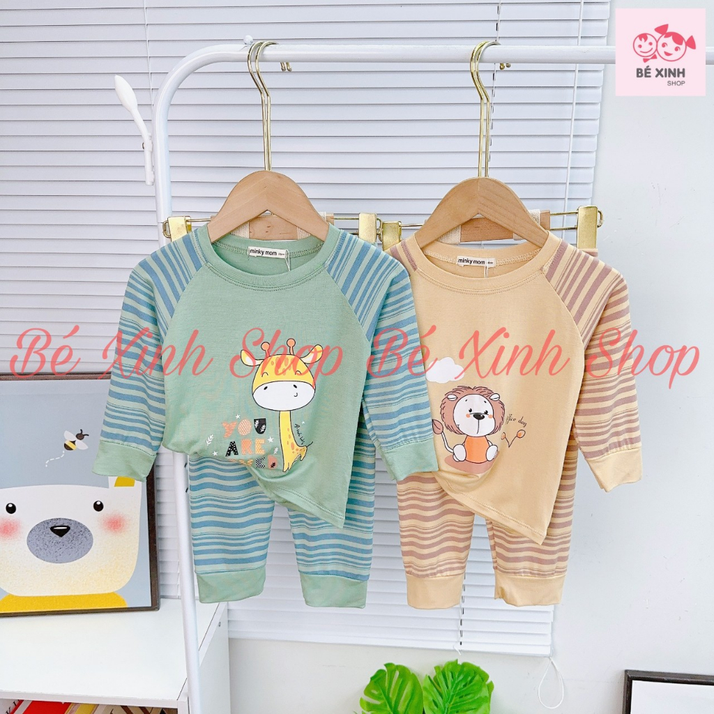 Bộ Quần Áo Tay Dài Cho Trẻ Em Bé Trai Bé Gái 8-18kg Bé_Xinh_Shop[Siêu Sale]Set Đồ Bộ Dài Tay Cho Bé Trai Gái DÀI SỌC THÚ