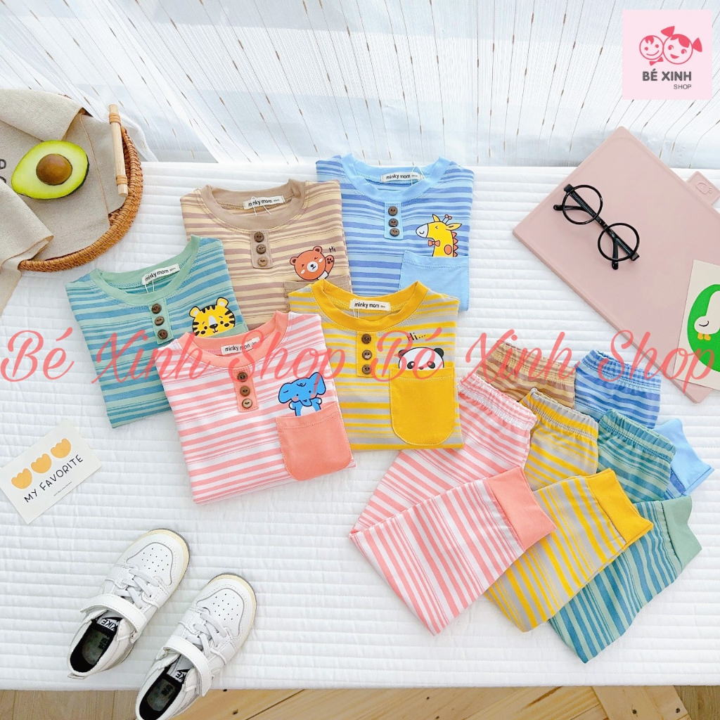 Đồ Bộ Thun Lạnh Dài Tay Cho Bé Trai Bé Gái 8-18kg Bé_Xinh_Shop  Set Đồ Bộ Tay Dài Cho Bé Trai Gái DÀI SỌC MỚI