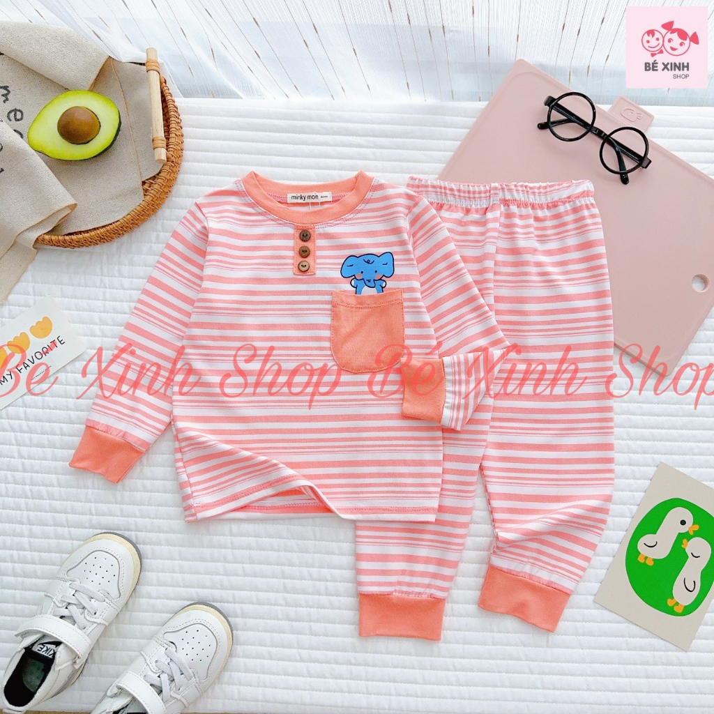 Đồ Bộ Thun Lạnh Dài Tay Cho Bé Trai Bé Gái 8-18kg Bé_Xinh_Shop  Set Đồ Bộ Tay Dài Cho Bé Trai Gái DÀI SỌC MỚI