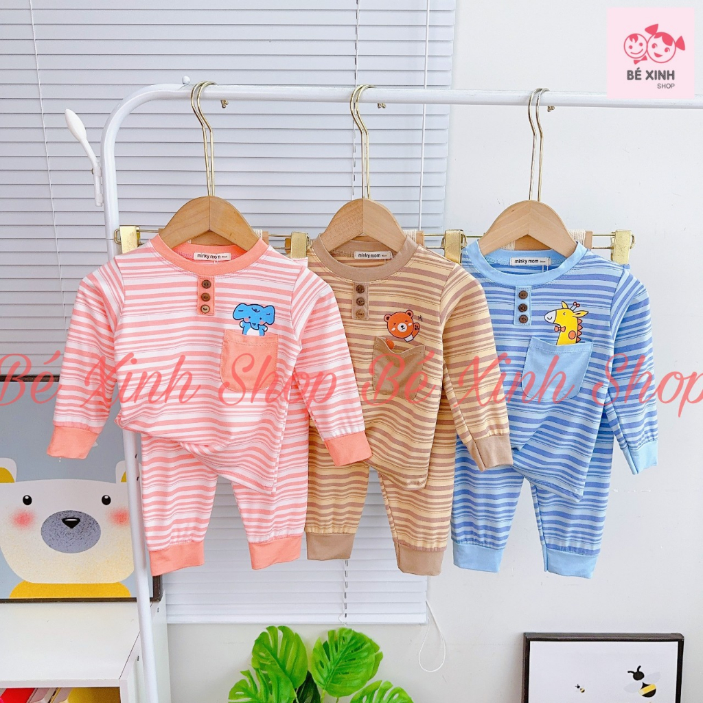 Đồ Bộ Thun Lạnh Dài Tay Cho Bé Trai Bé Gái 8-18kg Bé_Xinh_Shop  Set Đồ Bộ Tay Dài Cho Bé Trai Gái DÀI SỌC MỚI